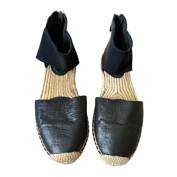 Eileen Fisher Coy Black Leather Espadrille Flats Size 9 - Picture 1 of 11